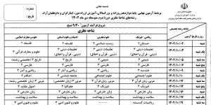 برنامه امتحانات نهایی دی 1402